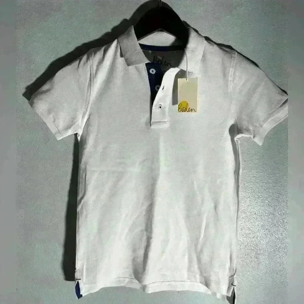 NWT Boden Pique Boys White Polo - Size 8-9